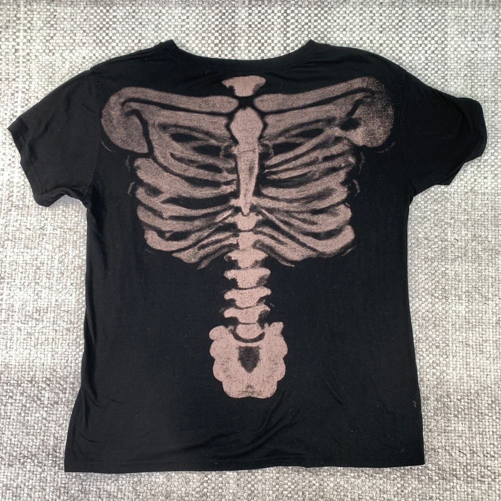 ROMWE Skeleton Graphic T-Shirt Womens 1XL Black Rib Cage Back Print Goth Tee